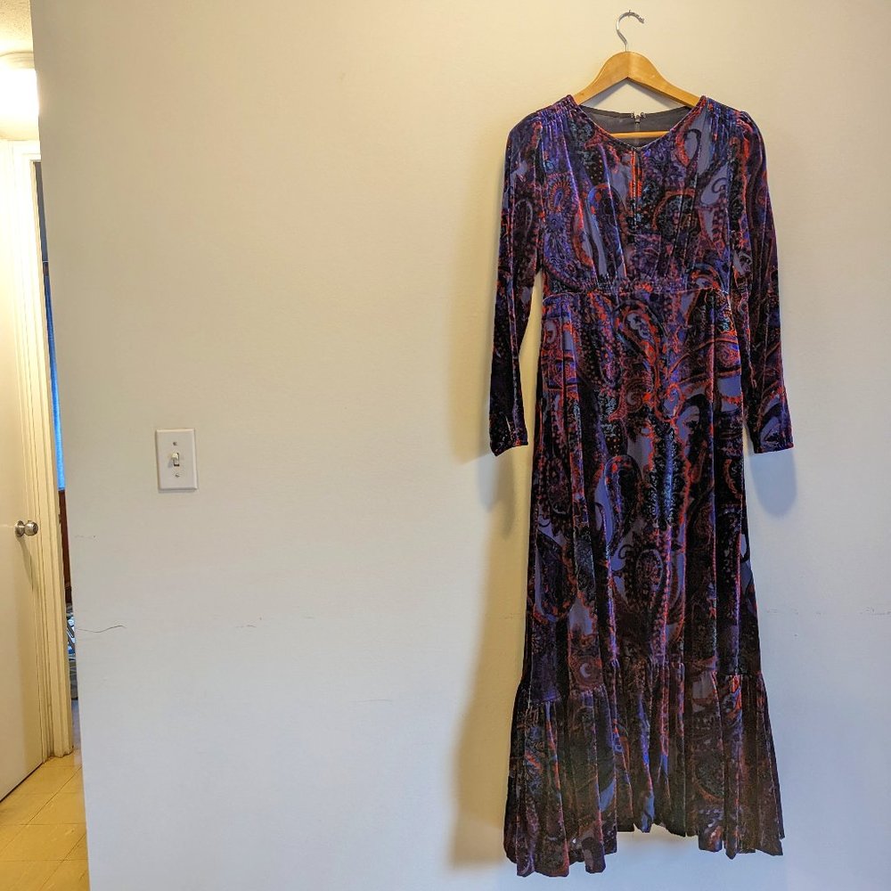 Velvet Anthropologie "Burnout" Dress -- Worn Once, Jewel Tones, 8P (8 Petite)